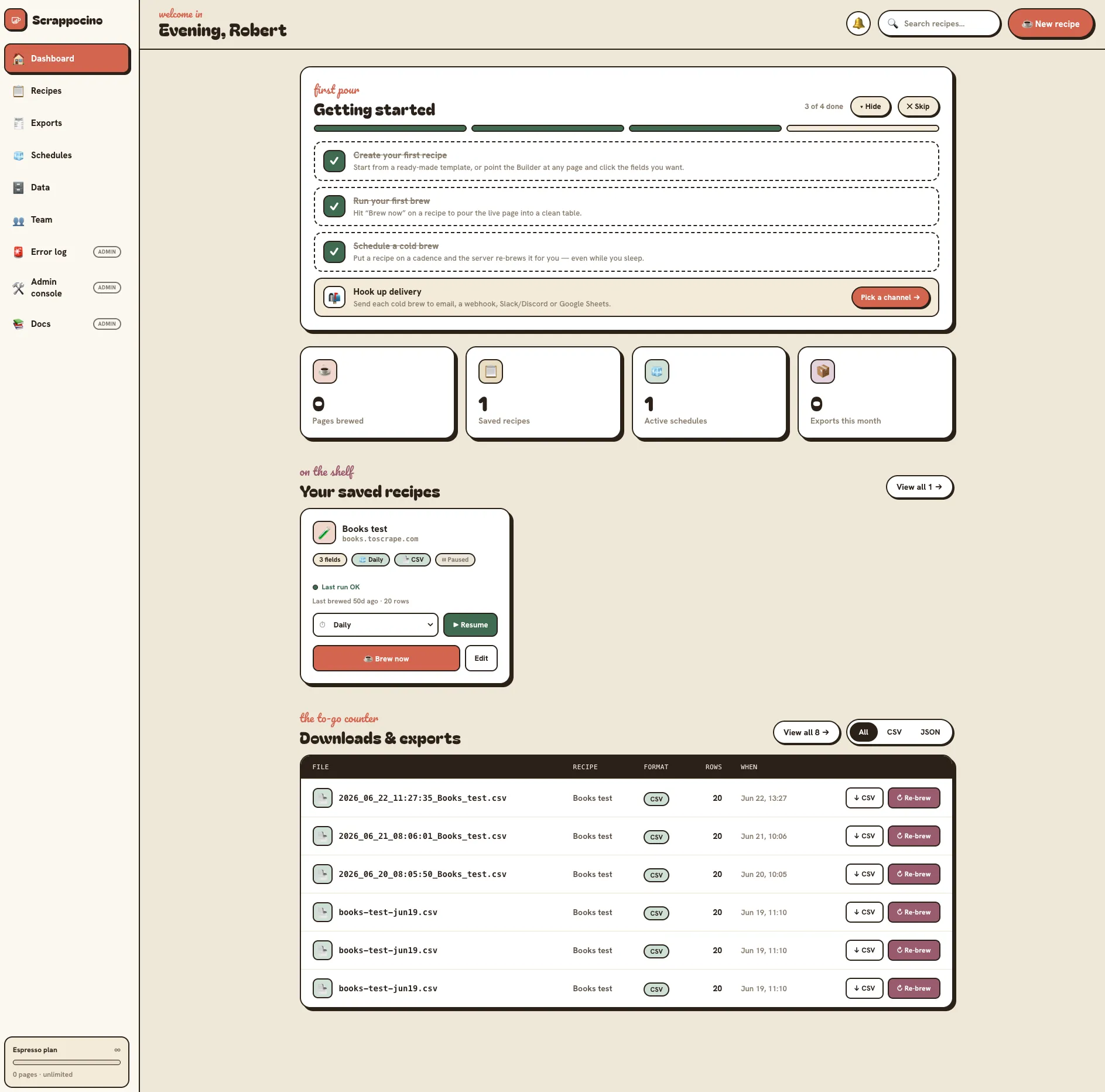 Dashboard und der Recipe-Builder (1/2)